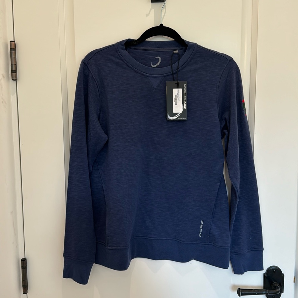 Women’s golf long sleeve navy sweatshirt w/ Monterey Peninsula country club logo